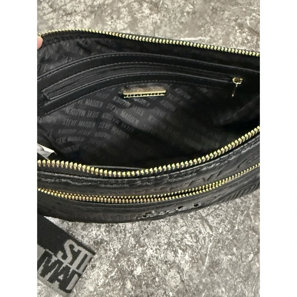 Steve Madden Black Embossed Logo Large Wristlet Clutch Bag